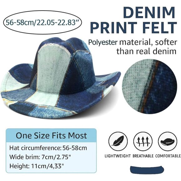 Felt Cowboy Hat Unisex Wide Brim Western Western Party Cosplay Costume - Picture 2 of 6
